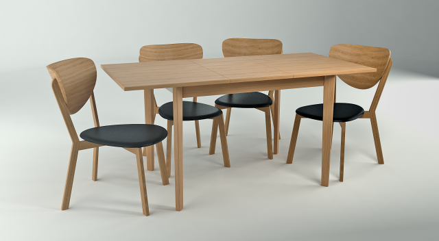 hygena merrick oak table and 4 faux leather chairs 3D Model .c4d .max .obj .3ds .fbx .stl .blend 