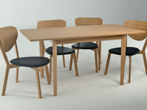 hygena merrick oak table and 4 faux leather chairs 3D Модель