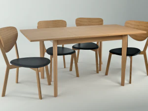 hygena merrick meşe masa ve 4 adet suni deri sandalye 3D Model