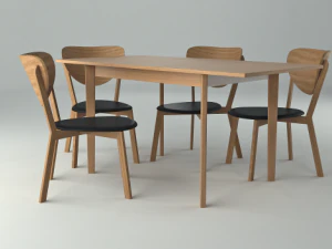 hygena merrick oak table and 4 faux leather chairs 3D Model
