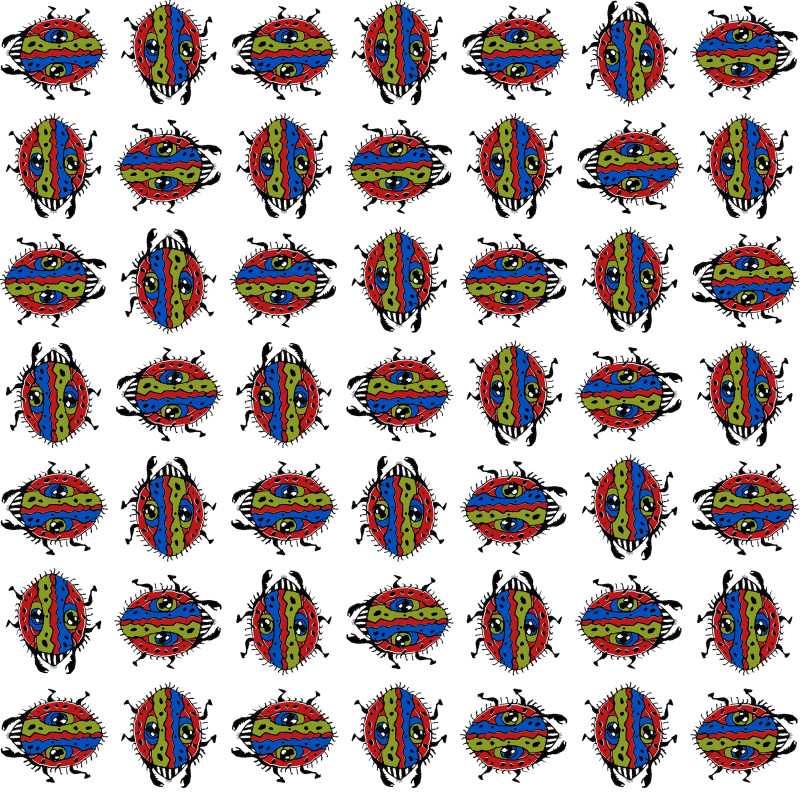 Fantasy bug hand drawn colored illustration motif seamless pattern CG テクスチャ .c4d .max .obj .3ds .fbx .stl .blend 