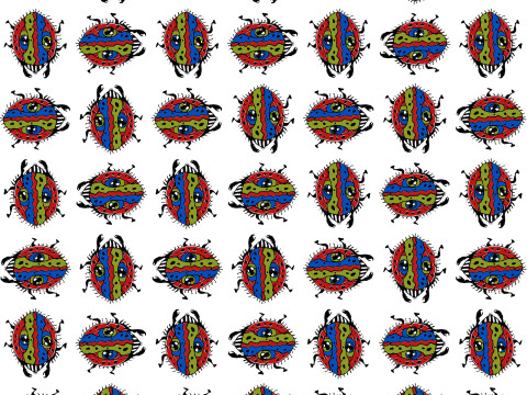 Fantasy bug hand drawn colored illustration motif seamless pattern Texturas CG