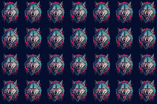 Wolf head logo comic style drawing motif seamless pattern CG Textures .c4d .max .obj .3ds .fbx .stl .blend 