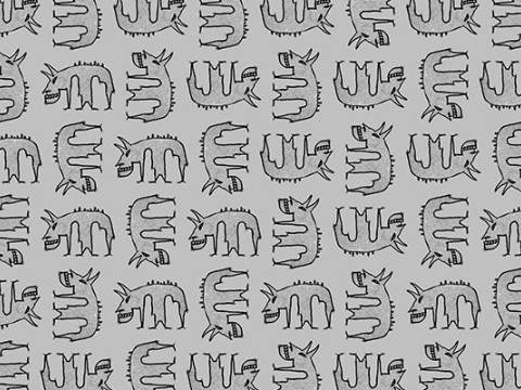 Demon animal hand drawn illustration motif random pattern CG テクスチャ