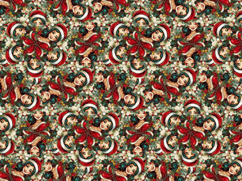 Young woman with santa claus clothes illustration motif pattern CG Textures