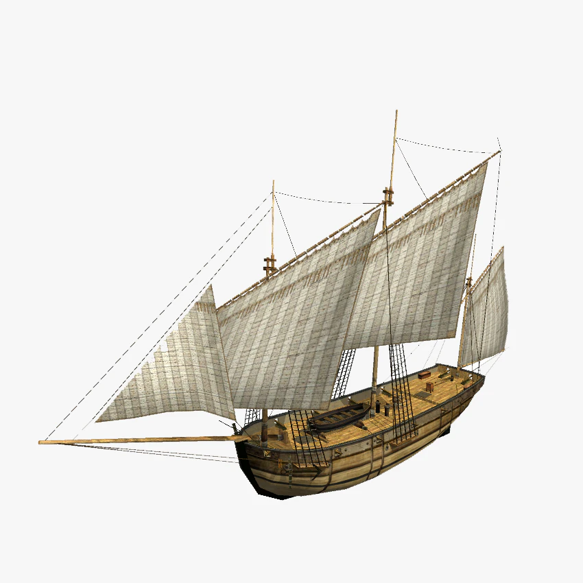 hms lugger sailship 3D Model .c4d .max .obj .3ds .fbx .stl .blend 
