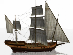 hms shooner 3 masts 3D Model