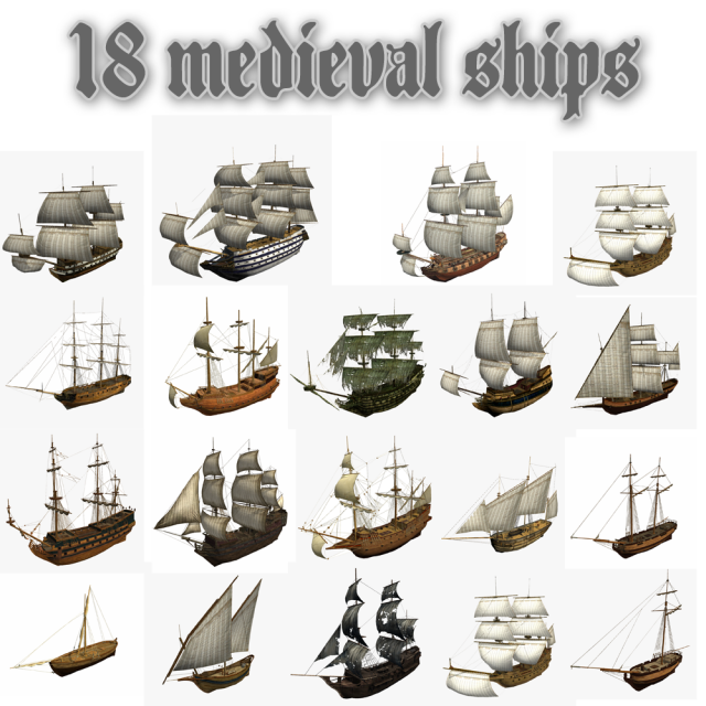 hms 18 sailships collection 3D Model .c4d .max .obj .3ds .fbx .stl .blend 