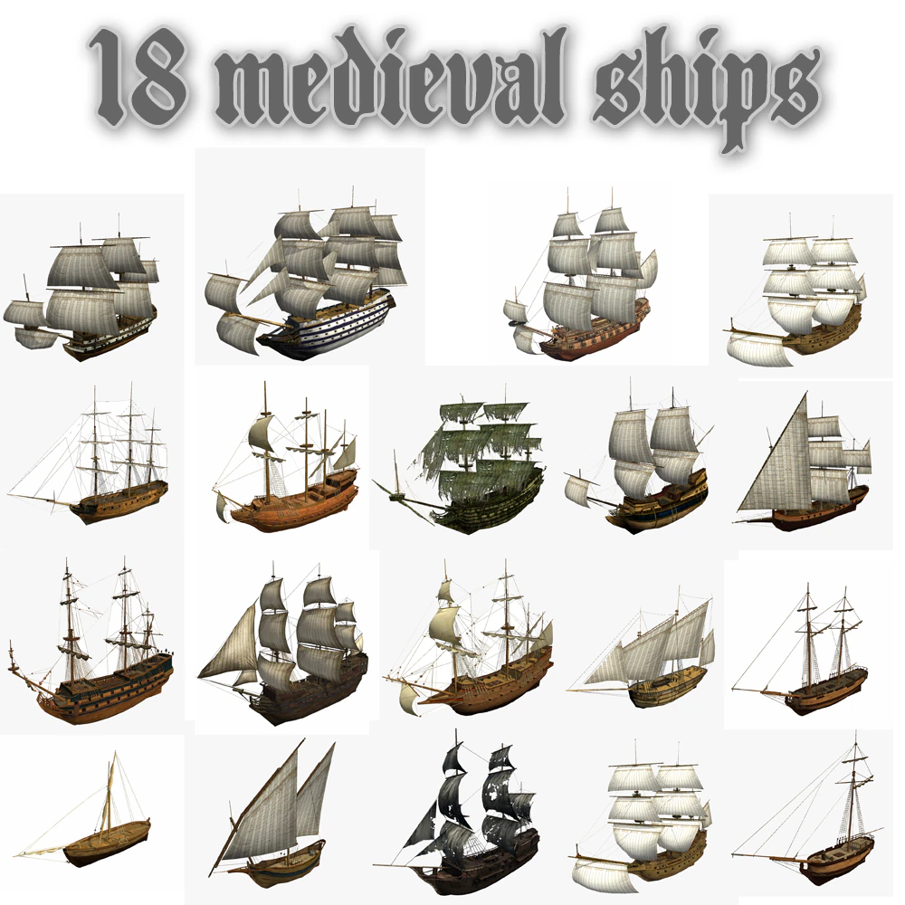 hms 18 sailships collection 3D Model .c4d .max .obj .3ds .fbx .stl .blend