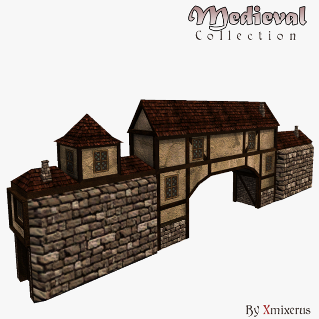 medieval city gatewall 3D 模型 .c4d .max .obj .3ds .fbx .stl .blend 