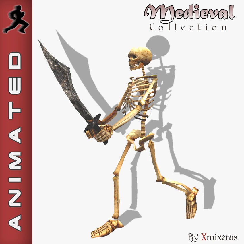 medieval skeleton low poly 3D Model .c4d .max .obj .3ds .fbx .stl .blend