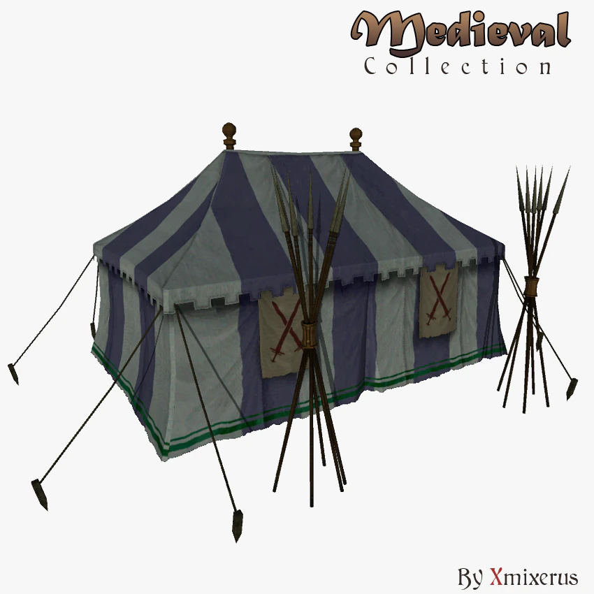medieval tent blue 3D Model .c4d .max .obj .3ds .fbx .stl .blend 