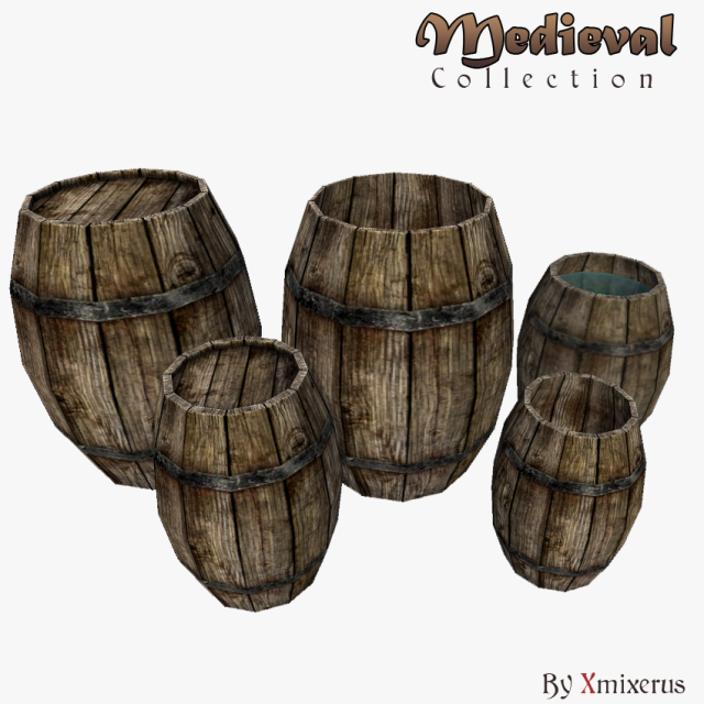medieval 5 barrels Modelo 3D .c4d .max .obj .3ds .fbx .stl .blend 