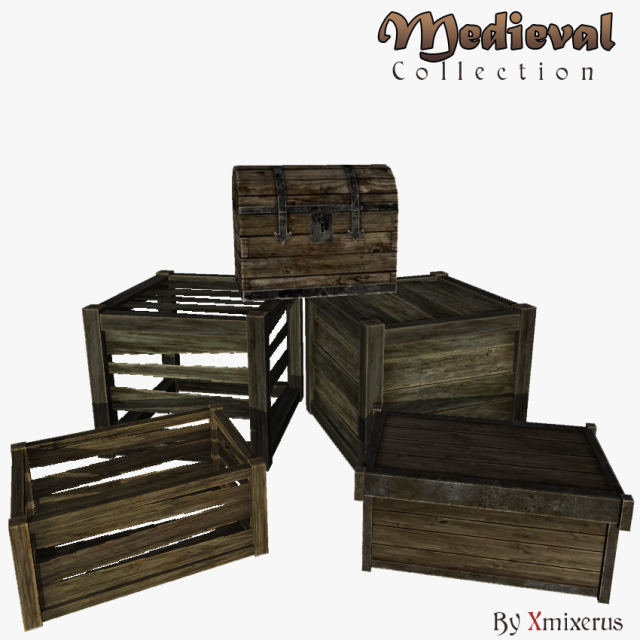 medieval 5 boxes 3D मॉडल .c4d .max .obj .3ds .fbx .stl .blend 
