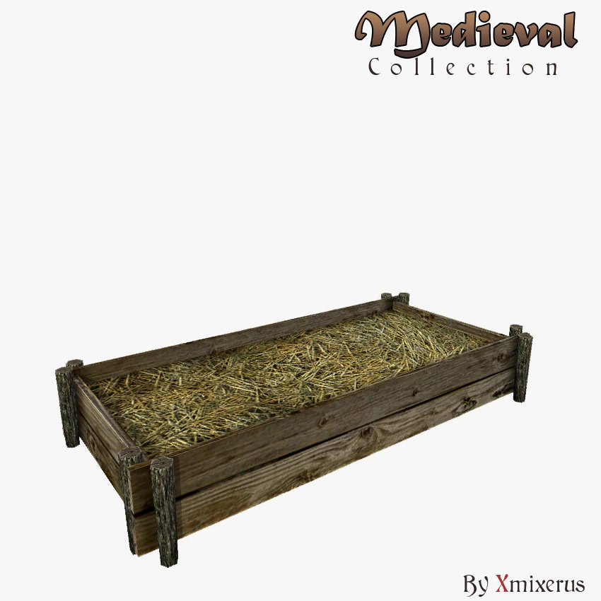 trough with hay 3D Model .c4d .max .obj .3ds .fbx .stl .blend