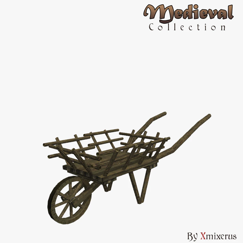 wooden wheelbarrow 3D Model .c4d .max .obj .3ds .fbx .stl .blend 
