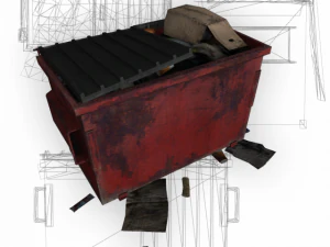 czerwony, niski poli, śmietnik Model 3D