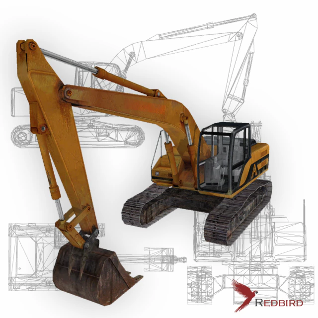excavator yellow low poly 3D Model .c4d .max .obj .3ds .fbx .stl .blend 