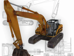 खुदाई करने वाला पीला लो पॉली 3D मॉडल