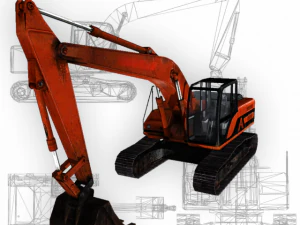 挖掘机红色低聚 3D 模型