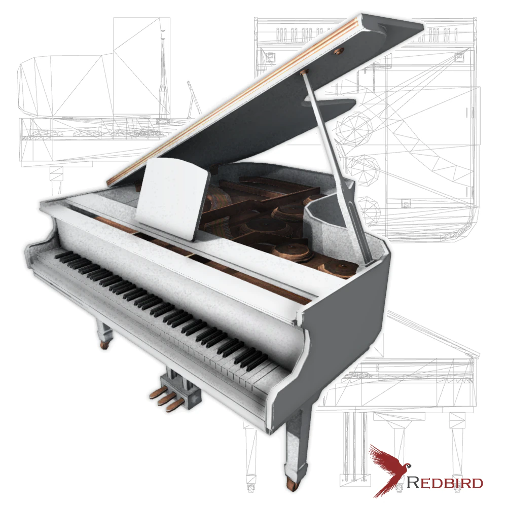 grand piano low poly white 3D Model .c4d .max .obj .3ds .fbx .stl .blend