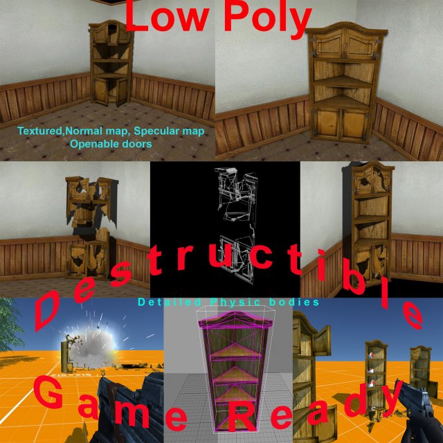 low poly mexican type cabinet 3D 모델 .c4d .max .obj .3ds .fbx .stl .blend 
