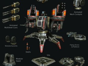 modular multilevel turrets mechs robots 3D Model