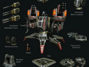 modular multilevel turrets mechs robots 3D Model