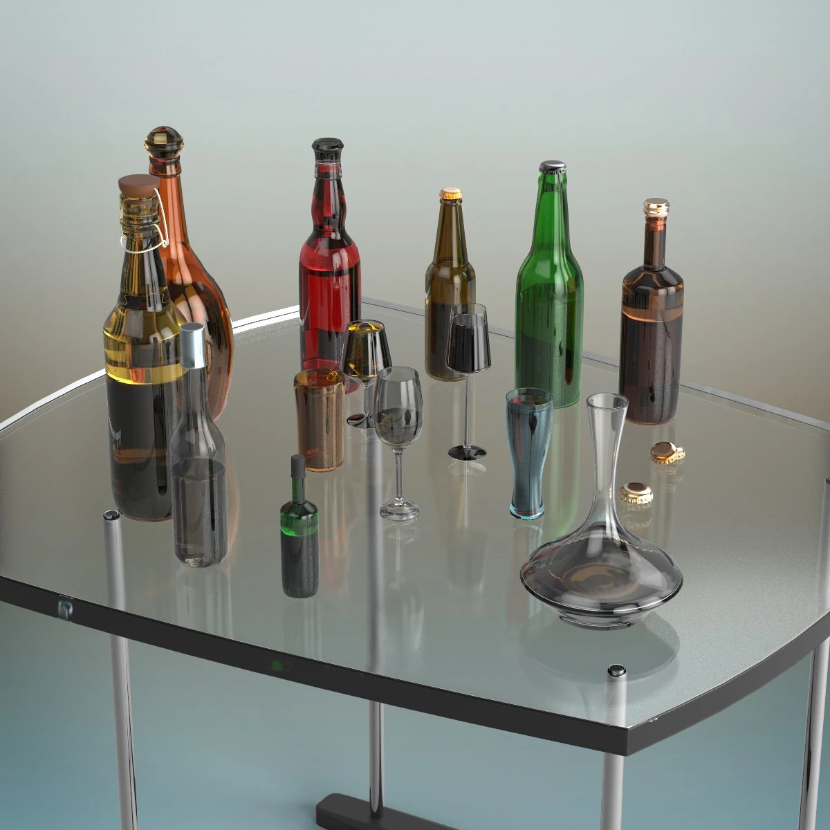 beer bottle set 3D Model .c4d .max .obj .3ds .fbx .stl .blend