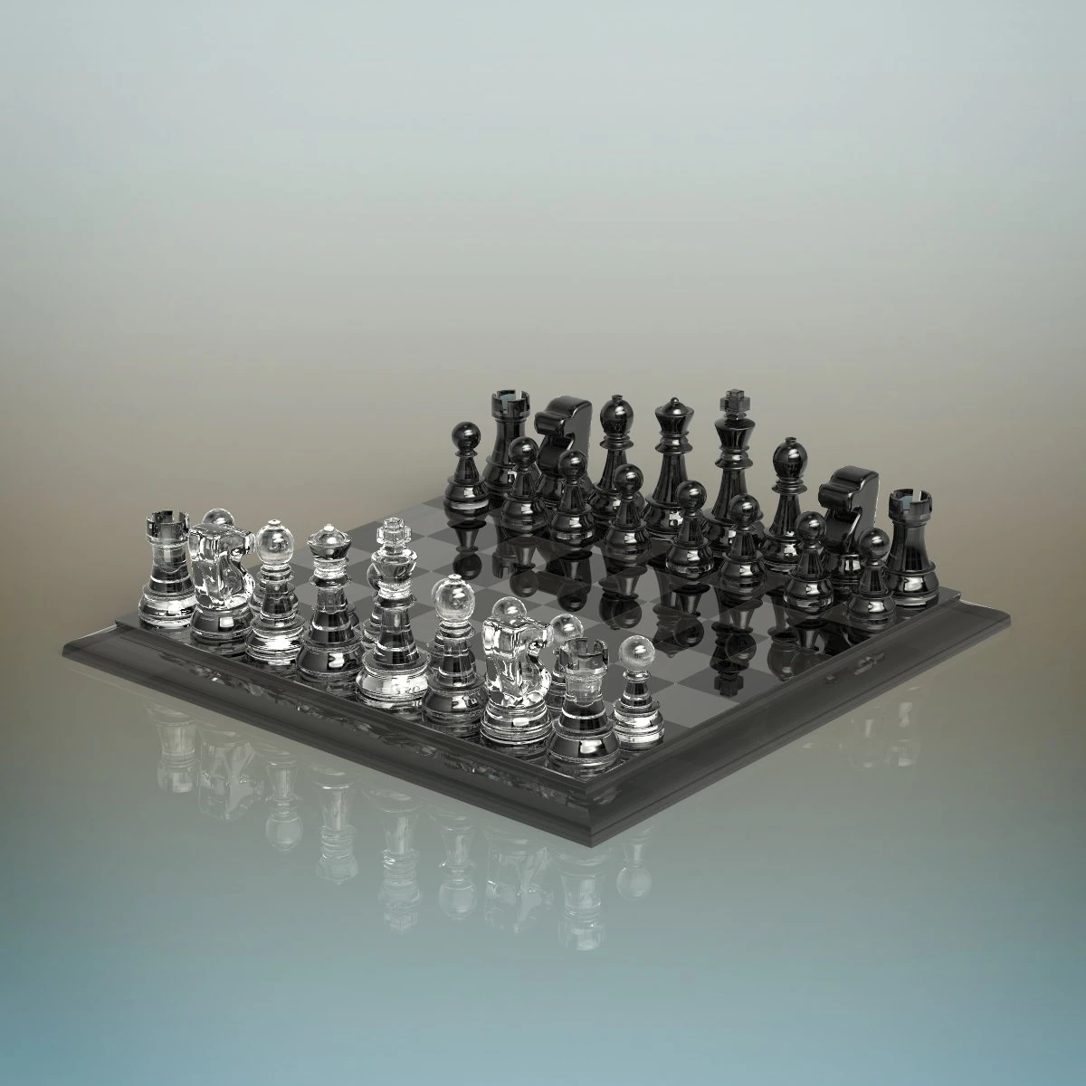 glass chess set 3D Model .c4d .max .obj .3ds .fbx .stl .blend 