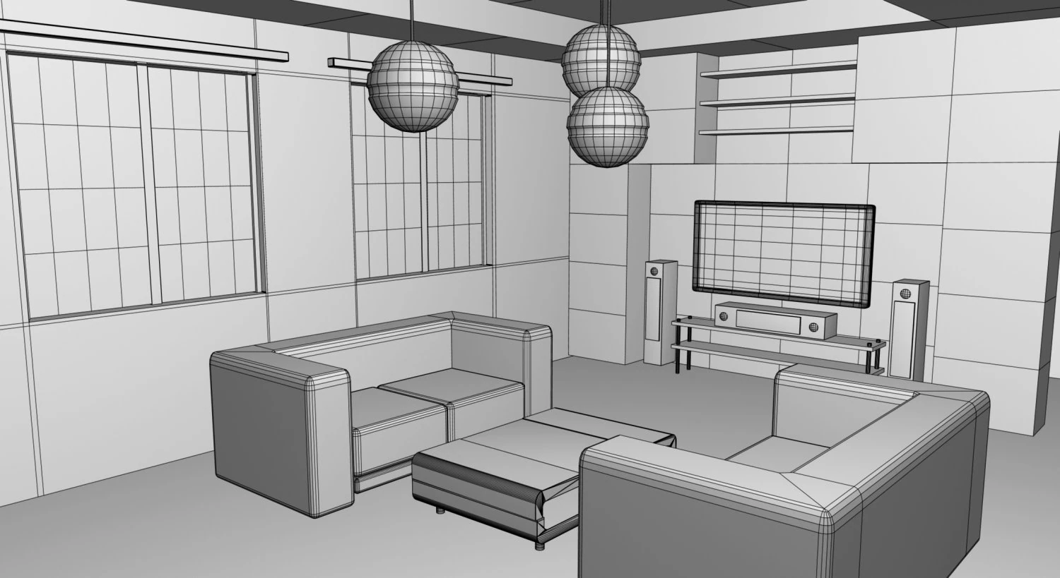 living room base mesh 3D Model .c4d .max .obj .3ds .fbx .stl .blend
