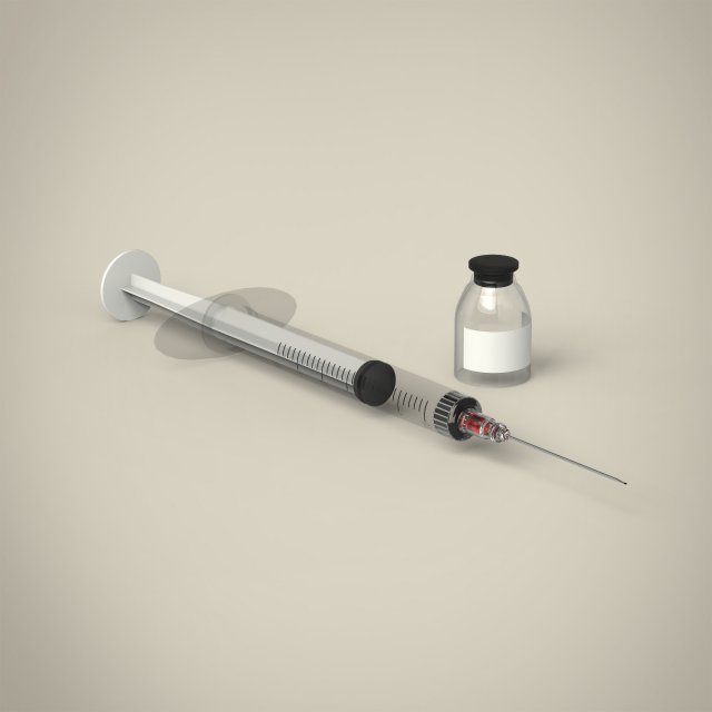 vaccine bottle and syringe 3D Model .c4d .max .obj .3ds .fbx .stl .blend