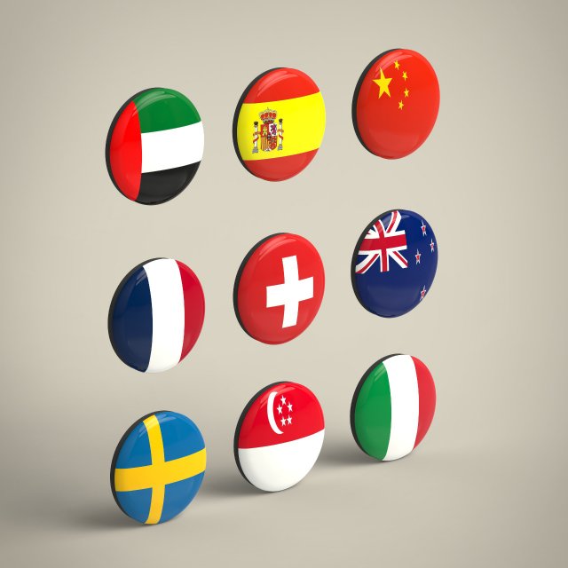 Flag Badges Collections 3D Model .c4d .max .obj .3ds .fbx .stl .blend 