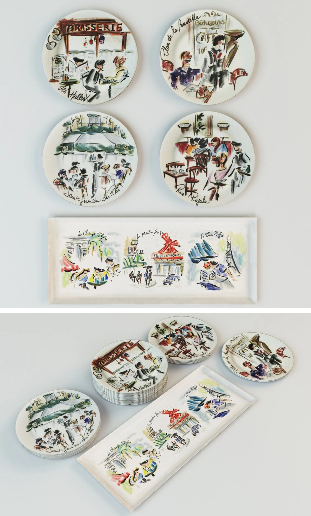 set of plates joli paris 3D Model .c4d .max .obj .3ds .fbx .stl .blend 