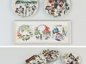 set of plates joli paris Modèle 3D
