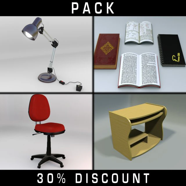 office elements pack 3D Model .c4d .max .obj .3ds .fbx .stl .blend
