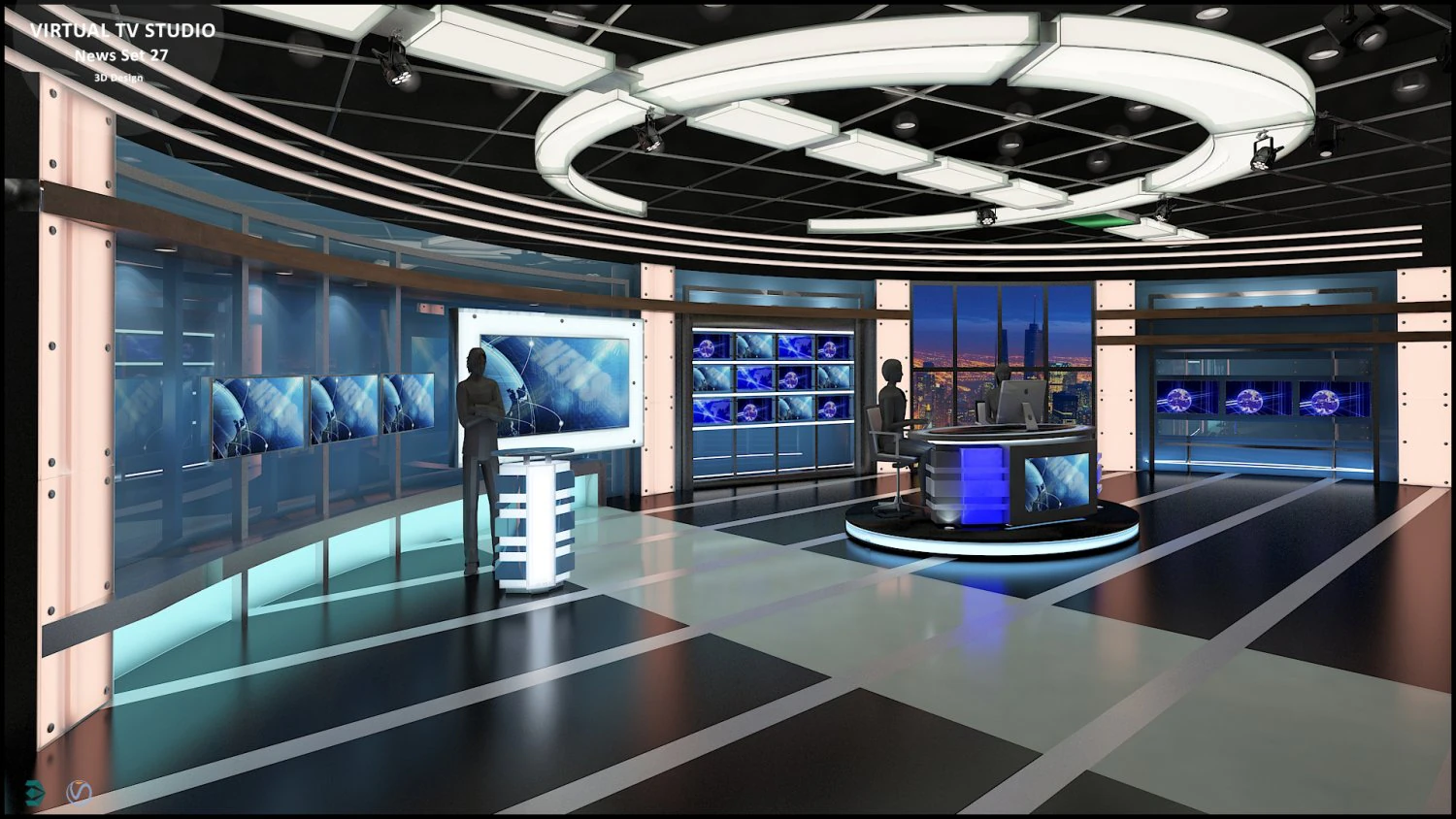 Virtual TV Studio News Set 27 3D Model .c4d .max .obj .3ds .fbx .stl .blend