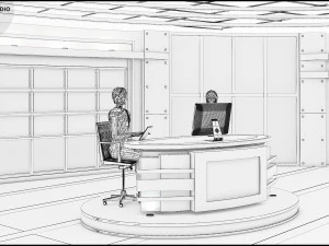 Virtual TV Studio News Set 27 3D Model