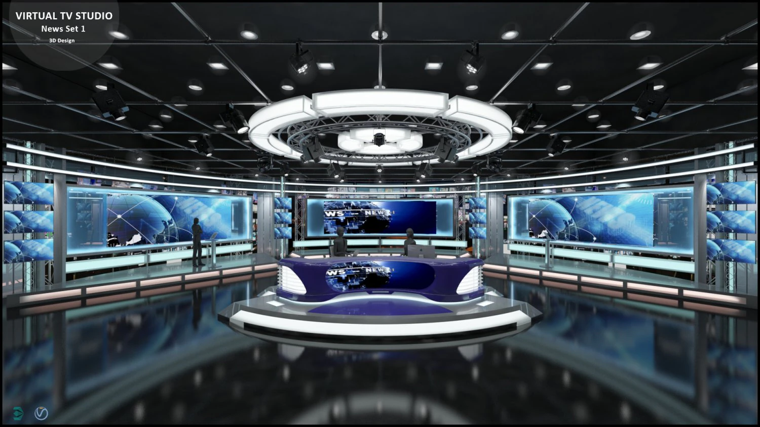 Virtual TV Studio News Set 1 3D Model .c4d .max .obj .3ds .fbx .stl .blend 