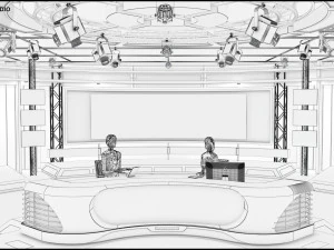Virtual TV Studio News Set 1 3D Model