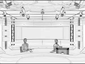 Virtual TV Studio News Set 1 3D Model