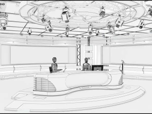 Virtual TV Studio News Set 1 3D Model
