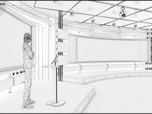 Virtual TV Studio News Set 1 3D Model