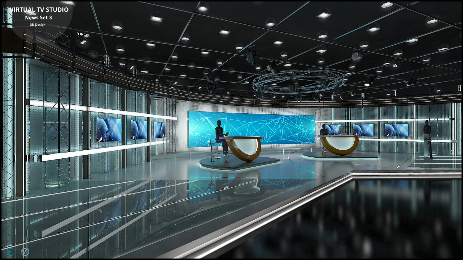 Virtual TV Studio News Set 3 3D Model .c4d .max .obj .3ds .fbx .stl .blend 