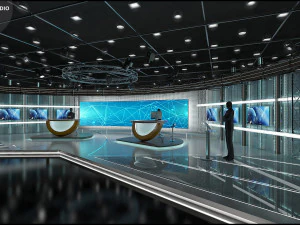 Virtual TV Studio News Set 3 3D Model