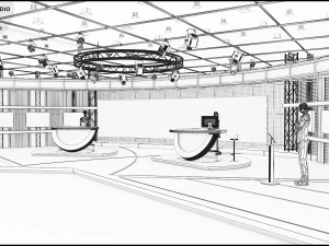 Virtual TV Studio News Set 3 3D Model