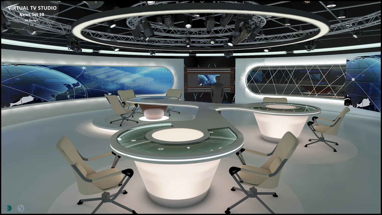 Virtual TV Studio News Set 28 3D Model .c4d .max .obj .3ds .fbx .stl .blend