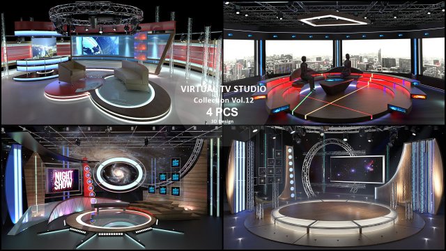 Virtual TV Studio Sets - Collection Vol 12 - 4 PCS DESIGN Modèle 3D .c4d .max .obj .3ds .fbx .stl .blend 
