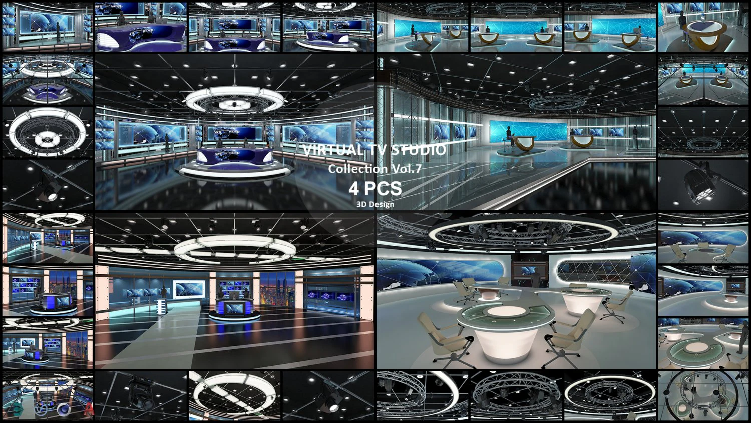Virtual TV Studio Sets - Collection Vol 7 - 4 PCS DESIGN 3D Model .c4d .max .obj .3ds .fbx .stl .blend 