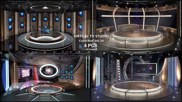 Virtual TV Studio Sets - Collection Vol 10 - 4 PCS DESIGN 3D 모델 .c4d .max .obj .3ds .fbx .stl .blend 